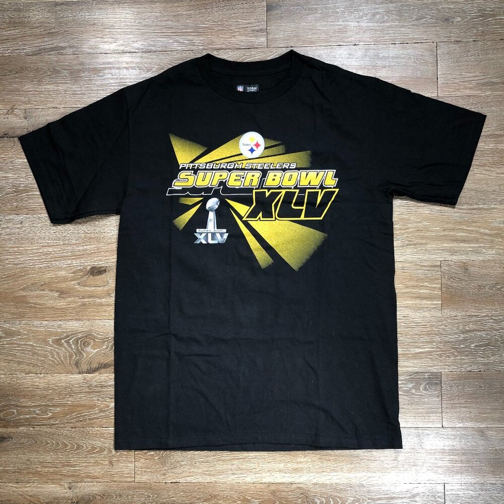 Pittsburg Steelers Medium T Shirt Black Super Bowl XLV NFL Team Apparel Short Sl